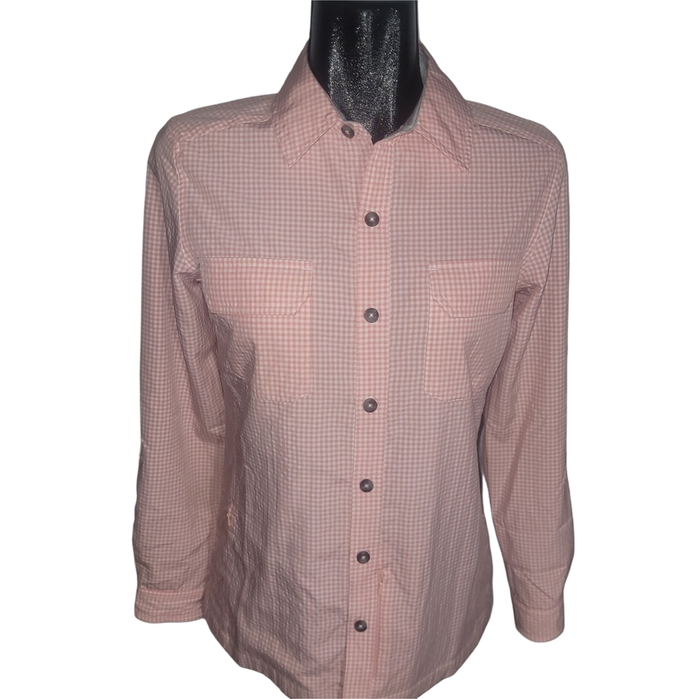 Wind River No Fly Zone Peach and White Gingham Fishing Shirt Size XS